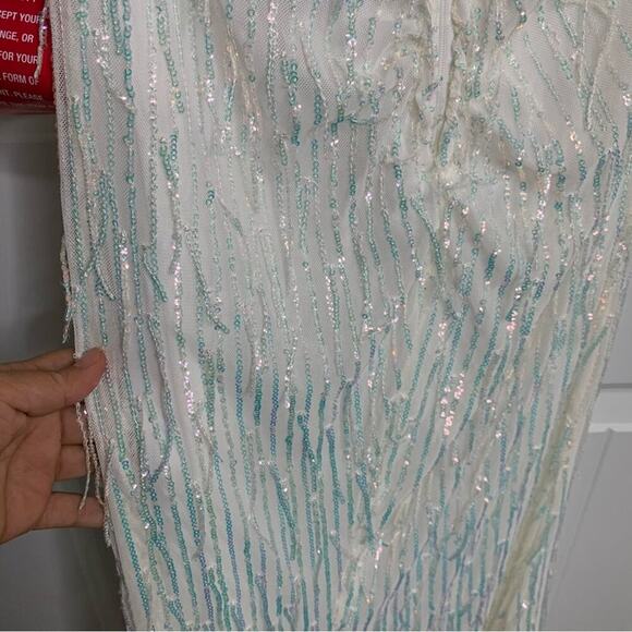 B Darlin white fringe sequin slit front maxi dress homecoming prom bridal shower - Picture 10 of 10